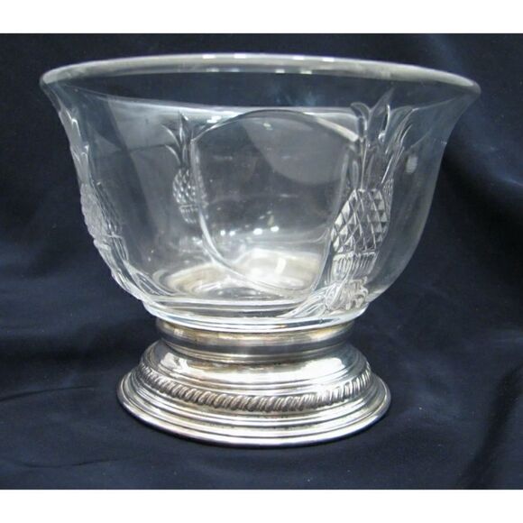 Heisey Glass Plantation Divided Condiment Bowl w/Sterling Silver Foot Pineapple - Picture 1 of 6